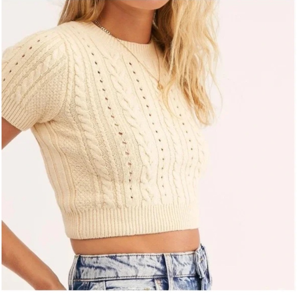 Free People Intimately Short+Sweet Cable Knit Crop sweater top